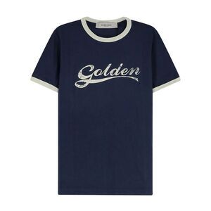 Golden Goose Men T-Shirt In Cotone Blu Con Stampa Golden
